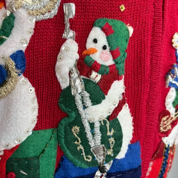 Heirloom Collectibles Christmas Cardigan Size L Full Zip Snowmen Appliques‎ Art - Picture 9 of 17